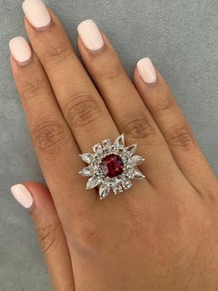 Sunita Nahata GRS Certified Burmese Red Spinel Ring with Diamond in 18KWYG