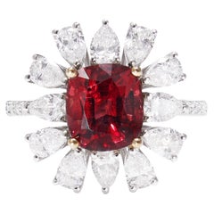 GRS Certified Burmese Red Spinel Ring with Diamond in 18K White & Yellow Gold