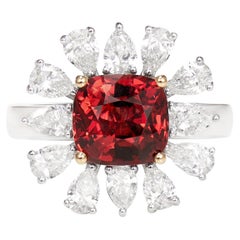 GRS Certified Burmese Red Spinel Ring with Diamond in 18K White & Yellow Gold