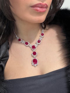 GRS Certified Burma Ruby & Diamond Necklace, 67.14 ct in 18K Gold