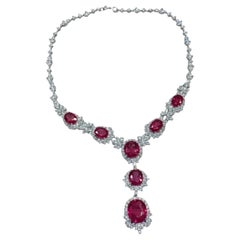 GRS Certified Burma Ruby & Diamond Necklace, 67.14 ct in 18K Gold