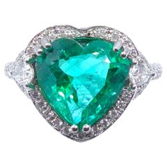 GRS Anillo de diamante esmeralda verde vivo de 4 quilates con certificado en forma de corazón