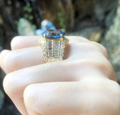 GRS Certified Ceylon 11cts Blue Sapphire with Diamond Ring in 18K Gold