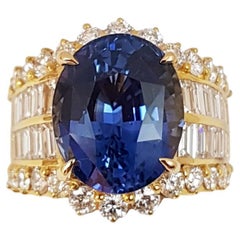 GRS Certified Ceylon 11cts Blue Sapphire with Diamond Ring in 18K Gold
