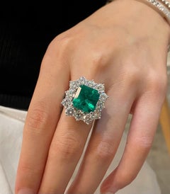 GRS Certified Colombian Emerald Diamond Halo Ring