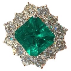 GRS Certified Colombian Emerald Diamond Halo Ring