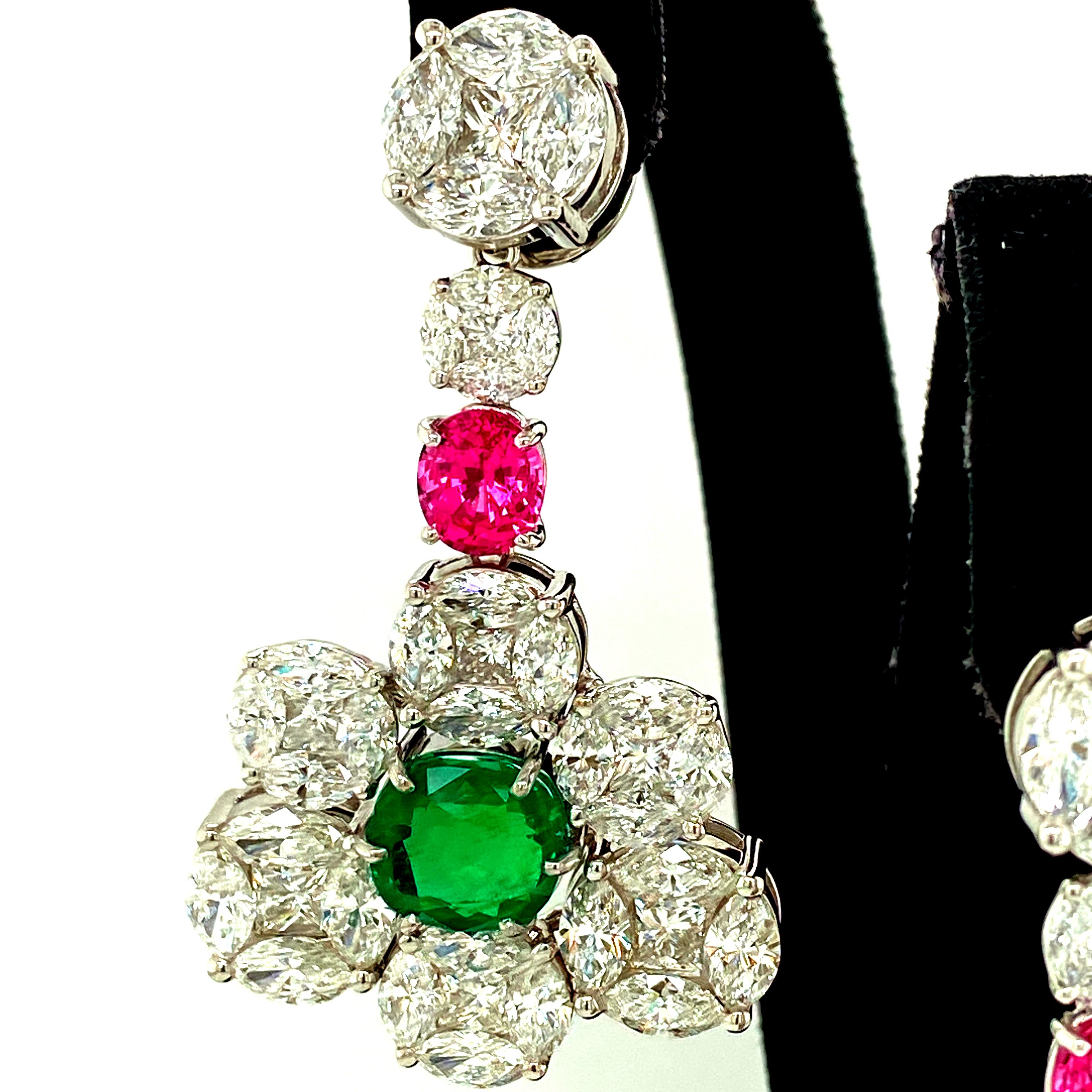 GRS Certified Colombian Emerald Pink Spinel, and Diamond Gold Earrings or Brooch For Sale 9