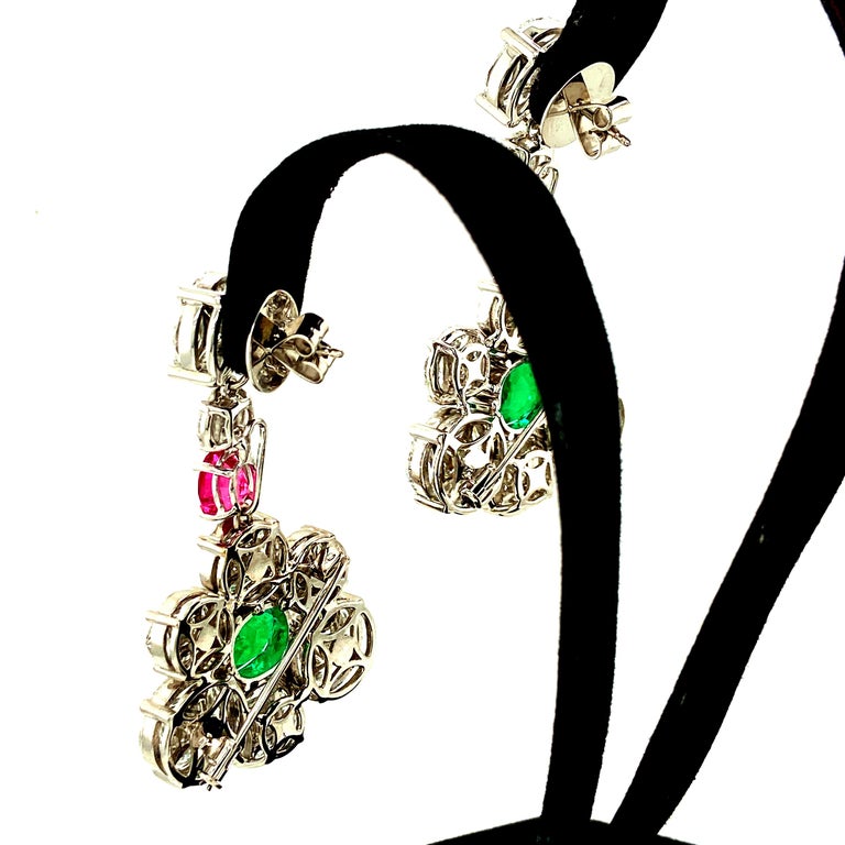GRS Certified Colombian Emerald Pink Spinel, and Diamond Gold Earrings ...