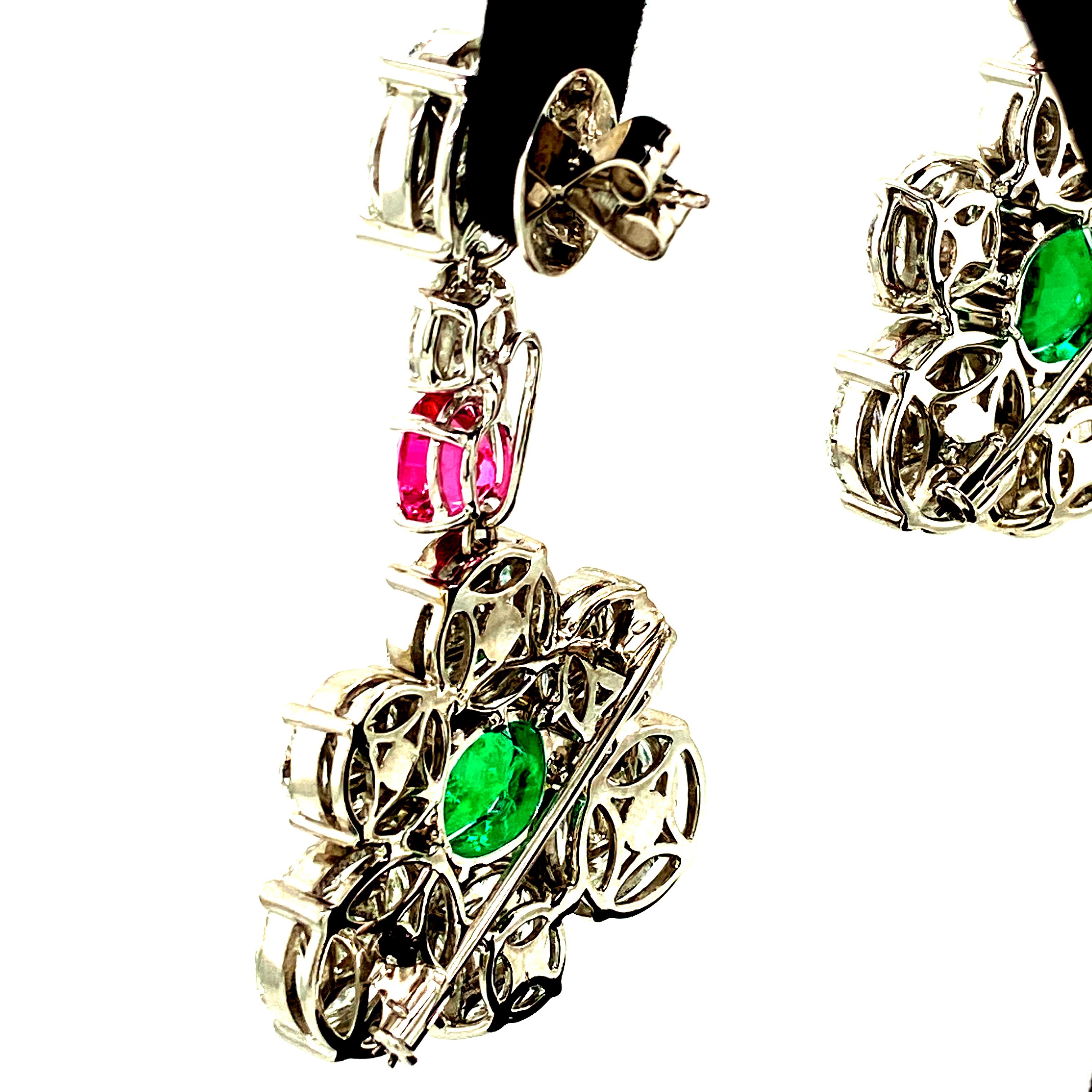 Boucles d'oreilles ou broche en or avec émeraude de Colombie certifiée GRS, spinelle rose et diamants en vente 12