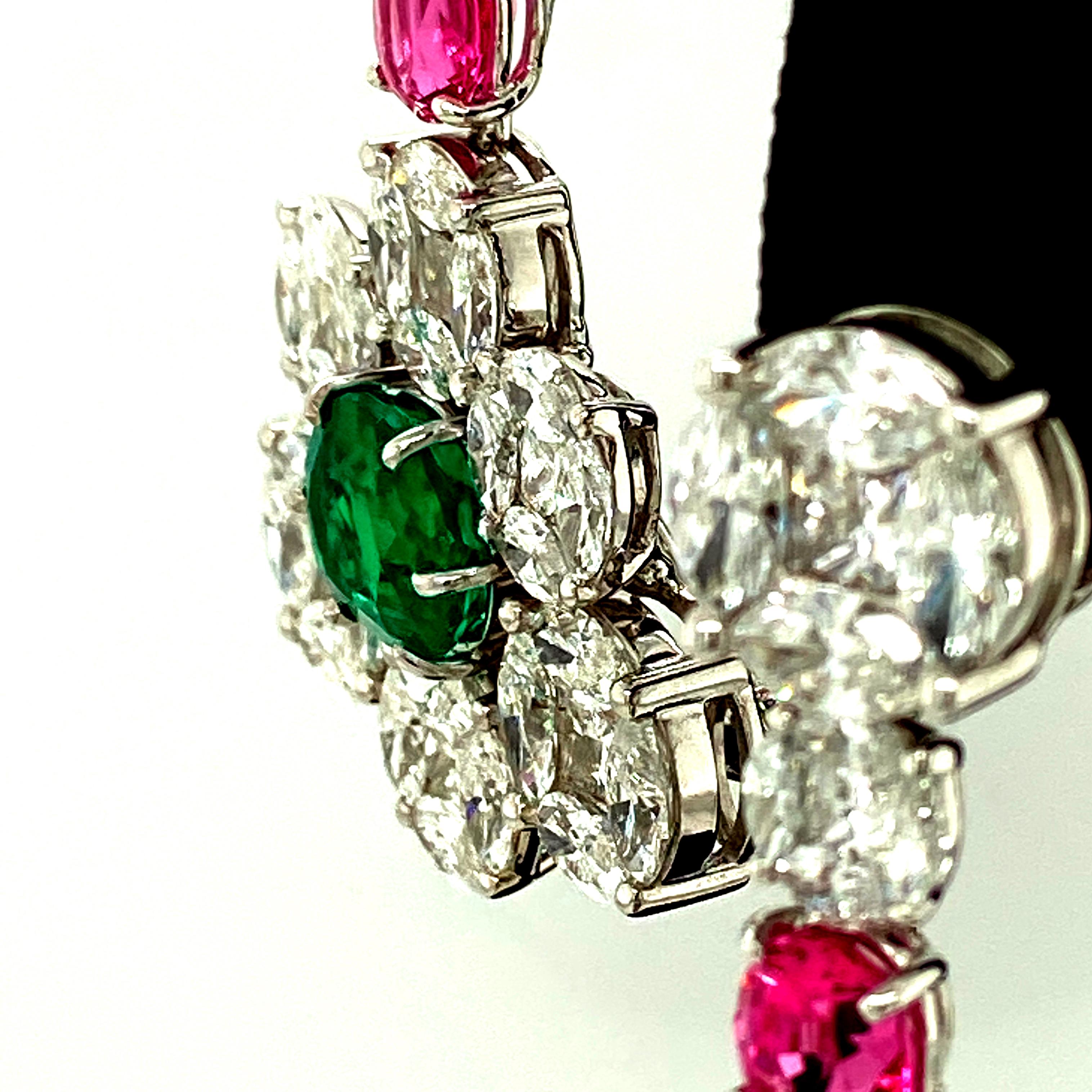 GRS Certified Colombian Emerald Pink Spinel, and Diamond Gold Earrings or Brooch For Sale 13