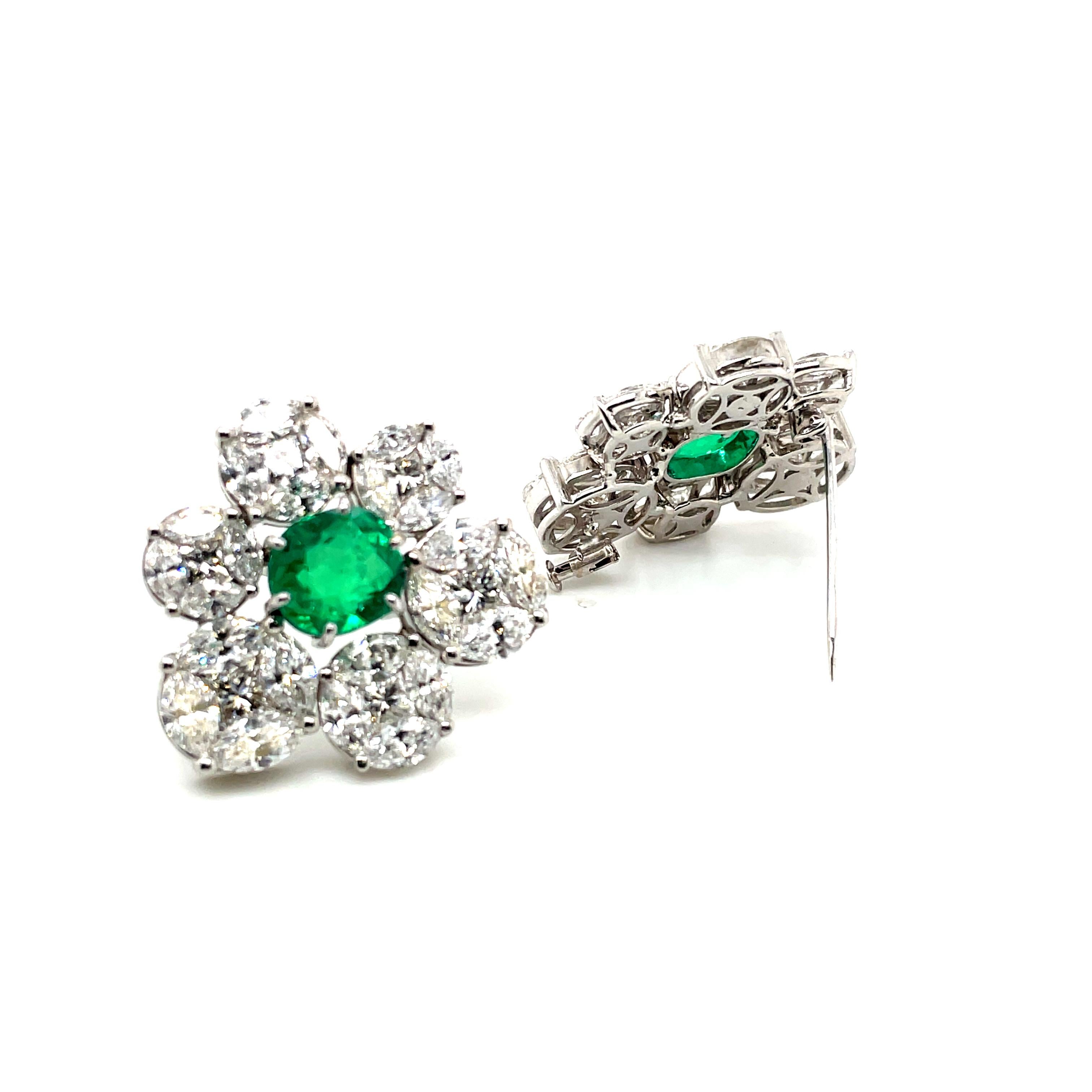 GRS Certified Colombian Emerald Pink Spinel, and Diamond Gold Earrings or Brooch For Sale 6