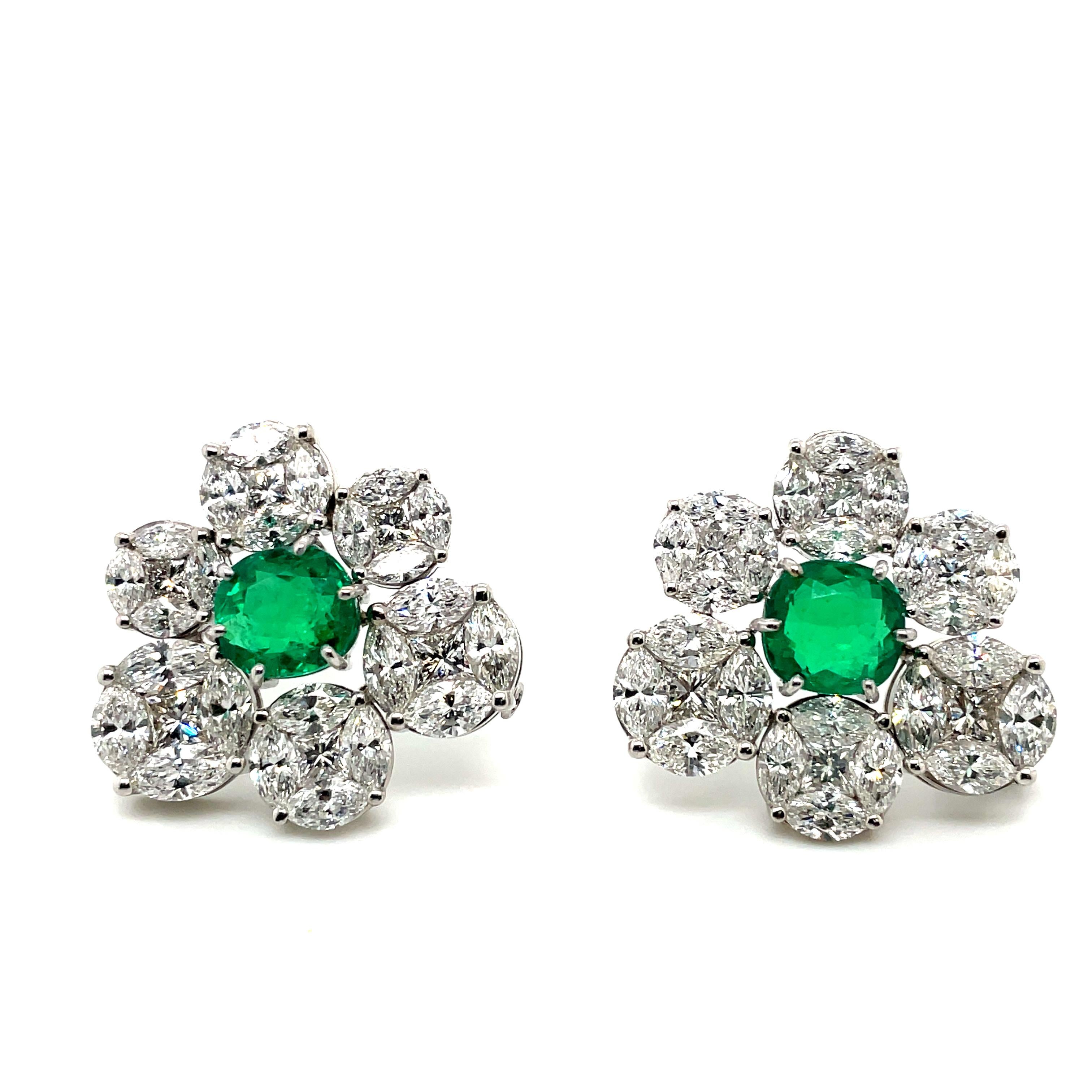 GRS Certified Colombian Emerald Pink Spinel, and Diamond Gold Earrings or Brooch For Sale 7