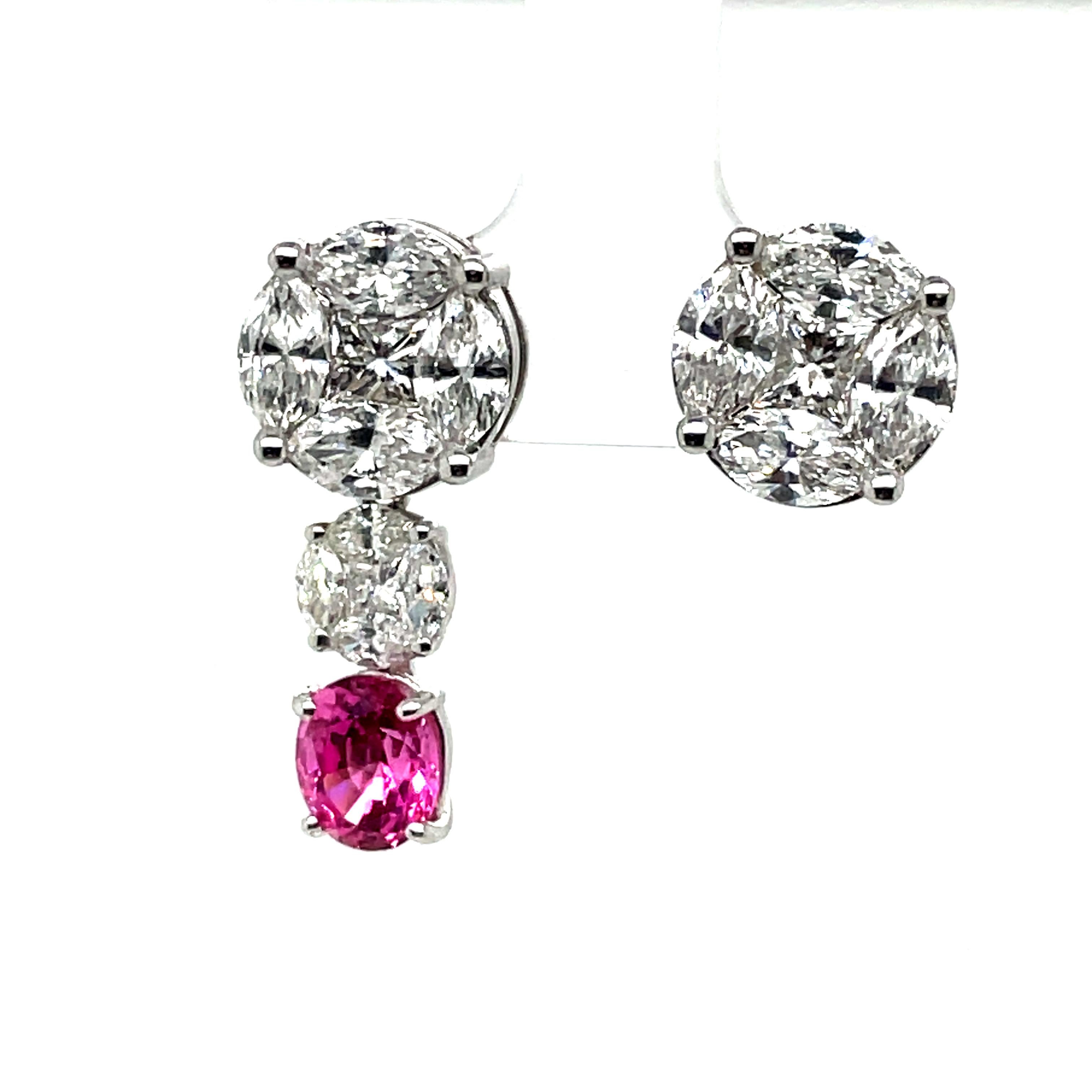 GRS Certified Colombian Emerald Pink Spinel, and Diamond Gold Earrings or Brooch For Sale 4
