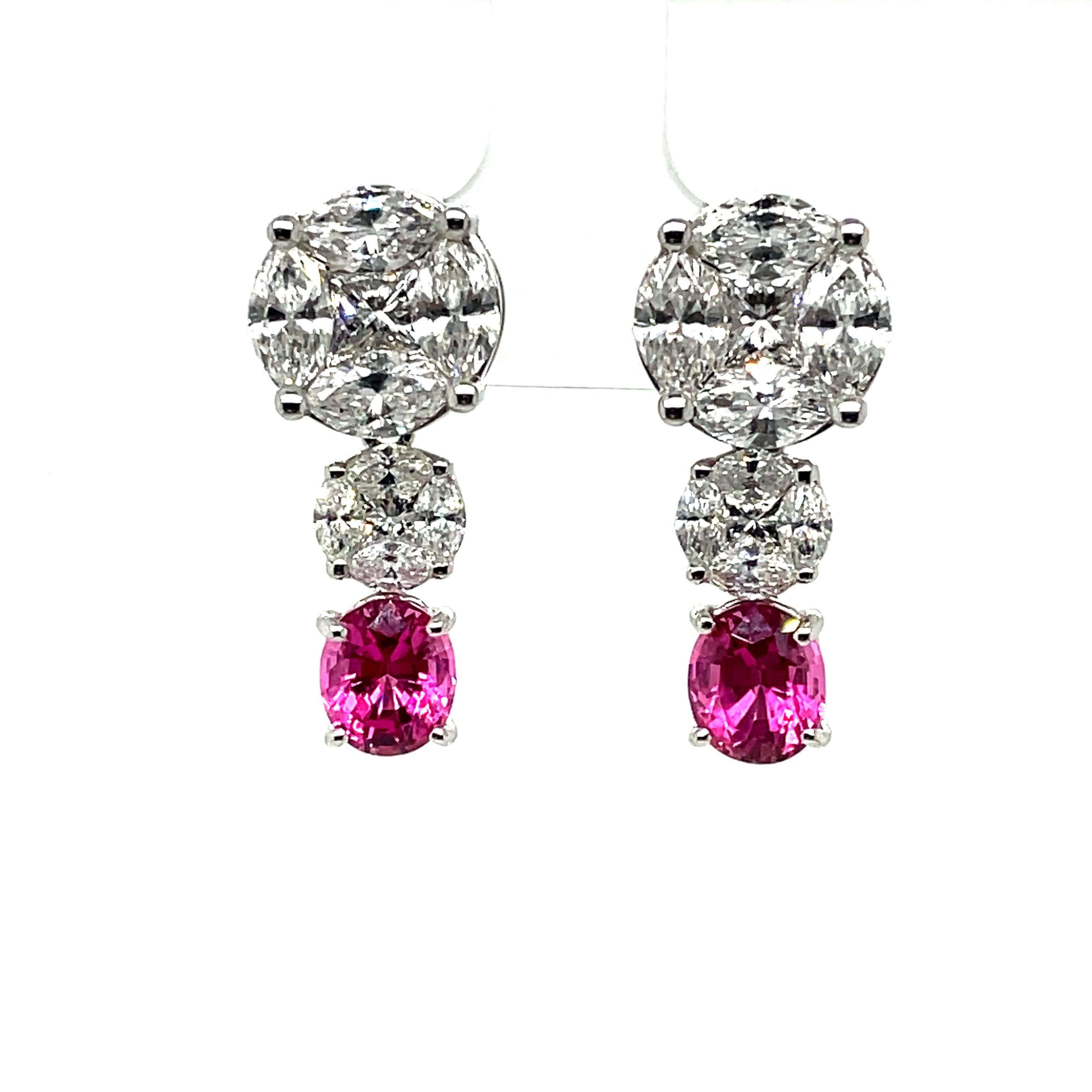 GRS Certified Colombian Emerald Pink Spinel, and Diamond Gold Earrings or Brooch For Sale 2