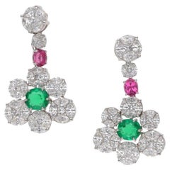 GRS Esmeralda Colombiana Certificada Espinela Rosa y Diamante Pendientes o Broche de Oro