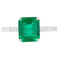 GRS Certified Colombian Emerald White Diamond 18K Gold Wedding Ring