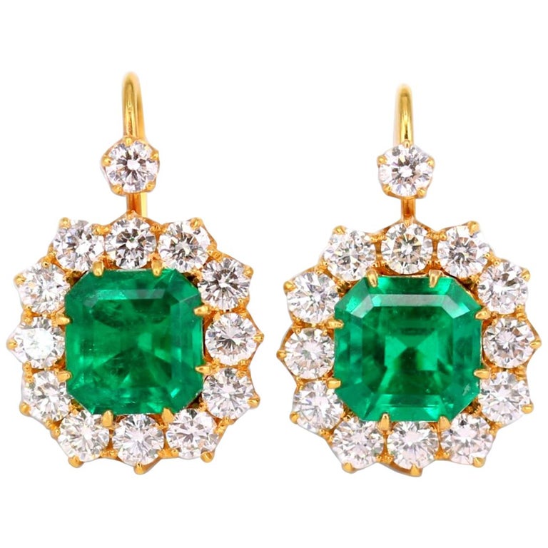 GRS Certified Colombian 'Muzo' Emerald and Diamond Earrings For Sale at ...