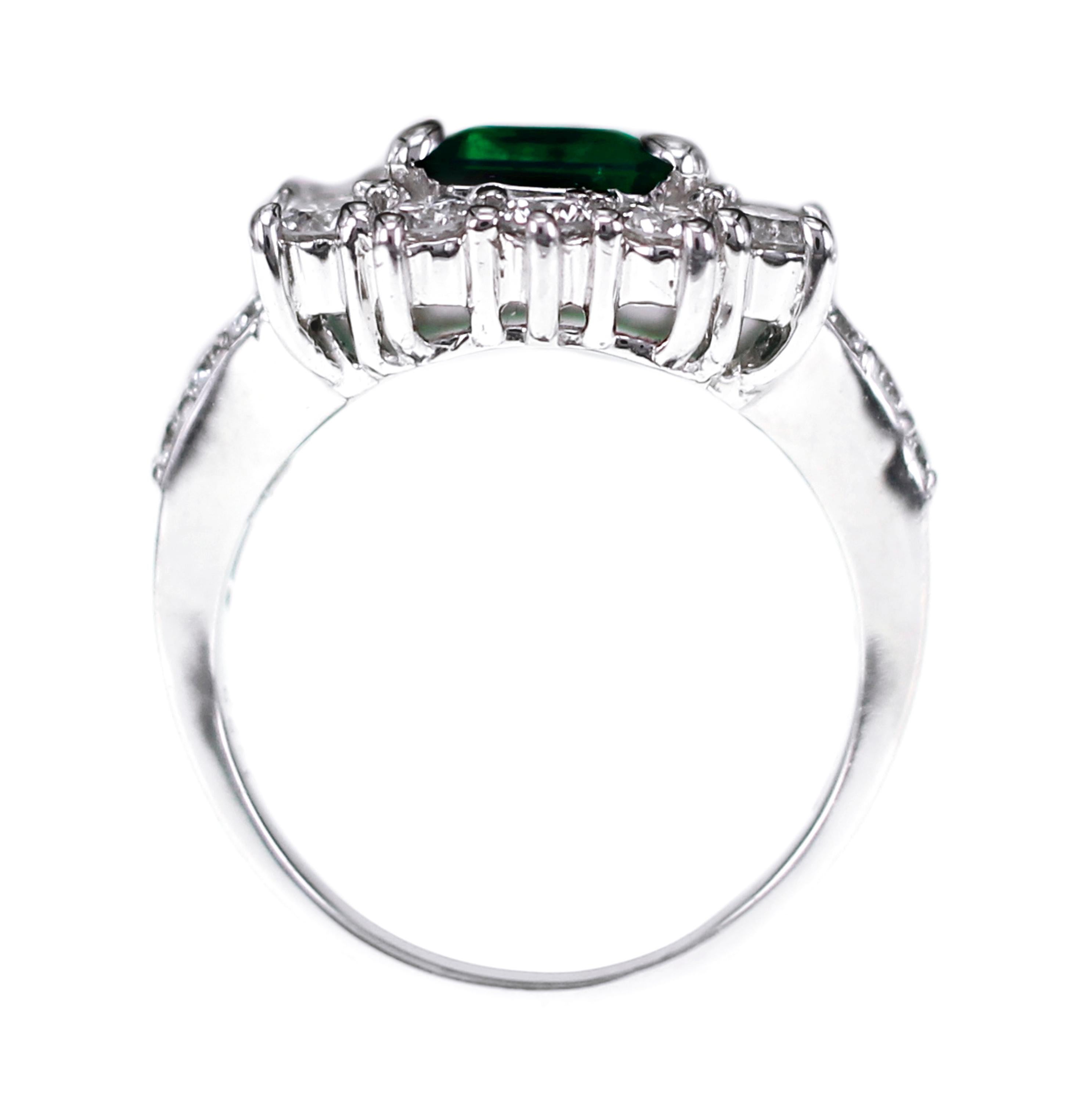 Emerald Cut GRS Certified Colombian Muzo Vivid Green 1.99 Carat Emerald Classical Ring For Sale
