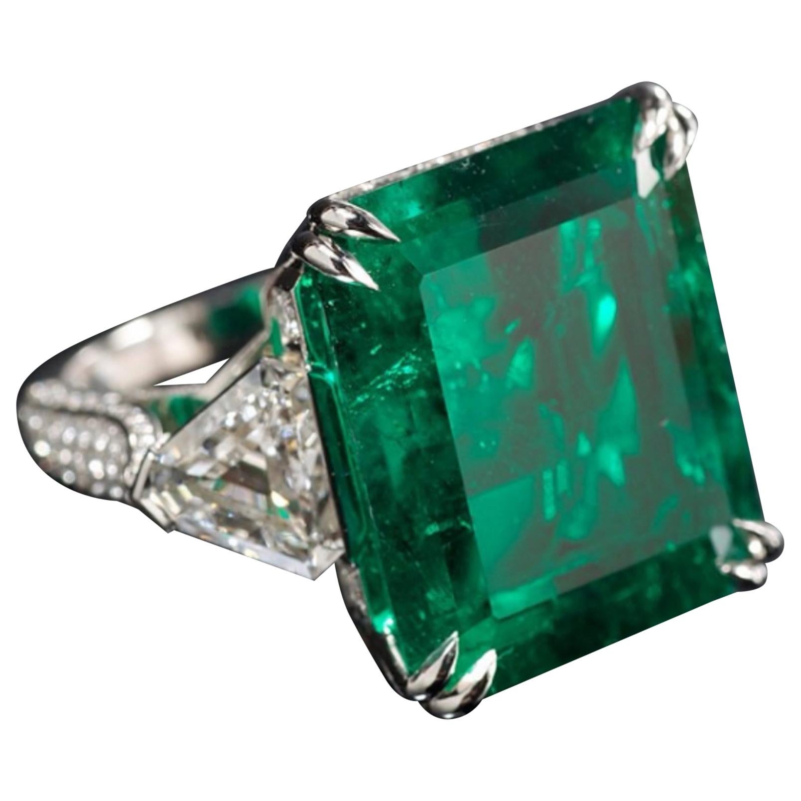 GRS NO OIL VIVID GREEN Minor Oil Emerald Diamond Ring For Sale