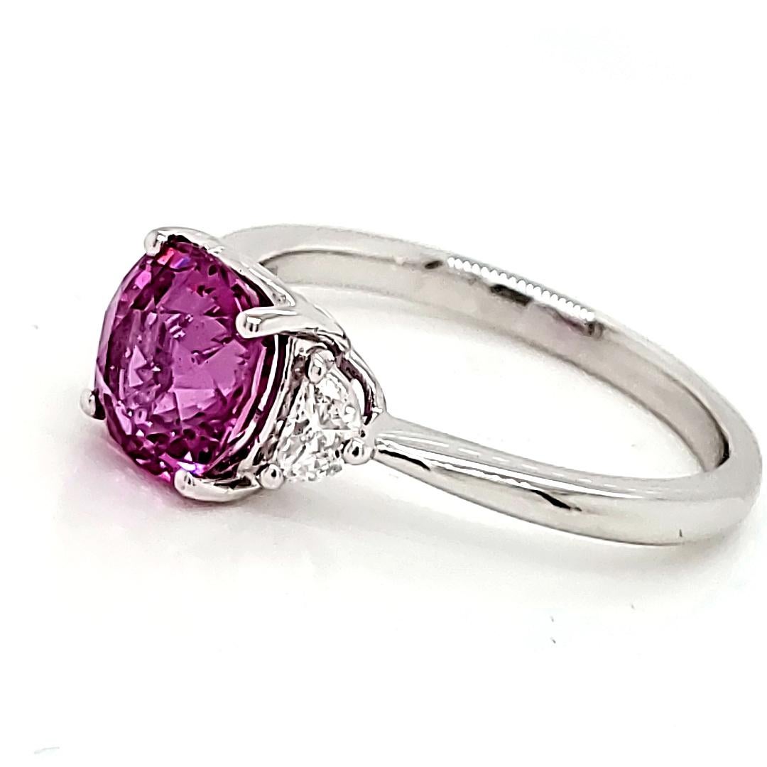 Contemporary GRS Certified Cushion Vivid Pink Sapphire Cts 2.32 Half Moon Diamond Engagement For Sale