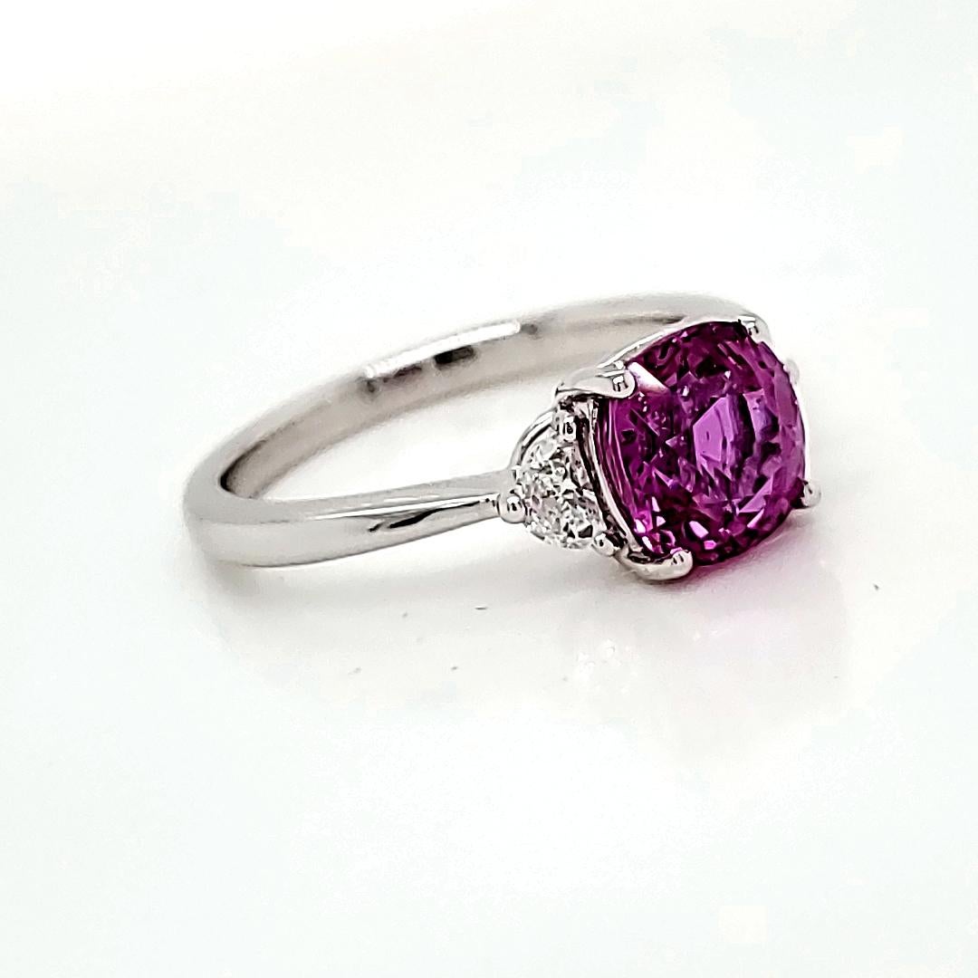 GRS Certified Cushion Vivid Pink Sapphire Cts 2.32 Half Moon Diamond Engagement In New Condition For Sale In Hong Kong, HK