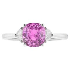 GRS Certified Cushion Vivid Pink Sapphire Cts 2.32 Half Moon Diamond Engagement