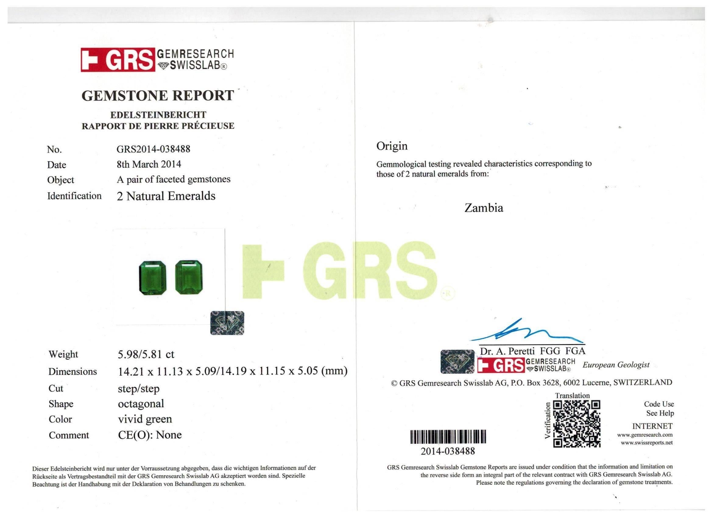 GRS Certified No Oil 10.79 Carat Emerald and Diamond Earrings In Excellent Condition In Bangkok, Thailand