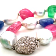 GRS Certified Emerald, Burmese Unheated Sapphire, and Pink Tourmaline Necklace