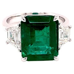GRS Anillo de Esmeralda y Diamante en Platino con talla Esmeralda Certificada