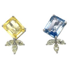 Orecchini con zaffiro giallo e blu taglio smeraldo certificati GRS