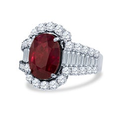 GRS Certified GRS Certified Ruby and Diamond Art Deco Cocktail Ring in 18KT Whit