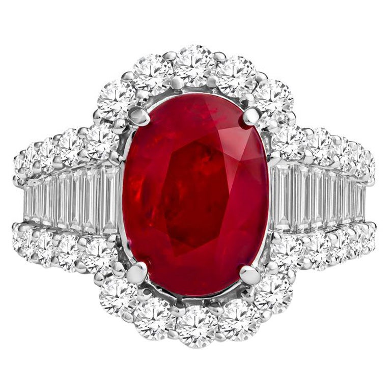 GRS Certified GRS Certified Ruby and Diamond Art Deco Cocktail Ring in 18KT Whit For Sale
