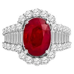 GRS Certified GRS Certified Ruby and Diamond Art Deco Cocktail Ring in 18KT Whit