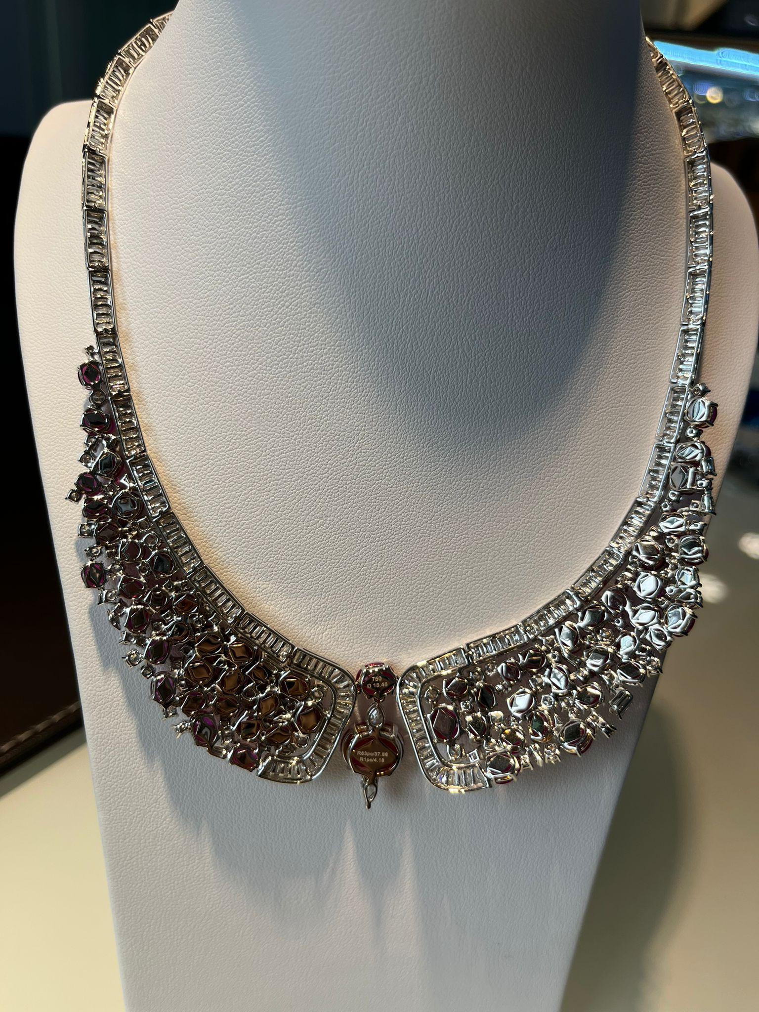 GRS Certified Important 55 Carat Burmese Rubies Diamond Necklace For Sale 3