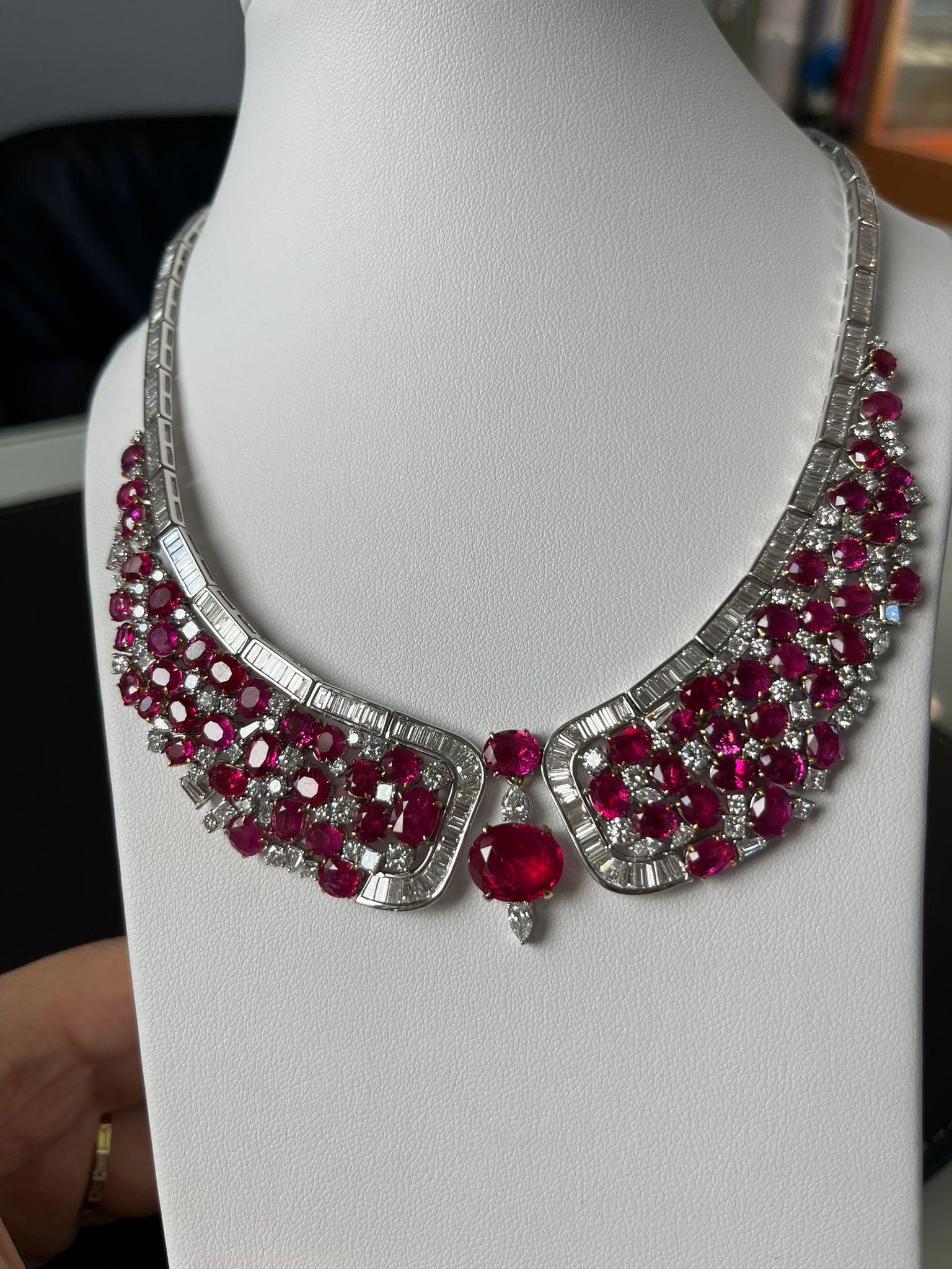 GRS Certified Important 55 Carat Burmese Rubies Diamond Necklace For Sale 4