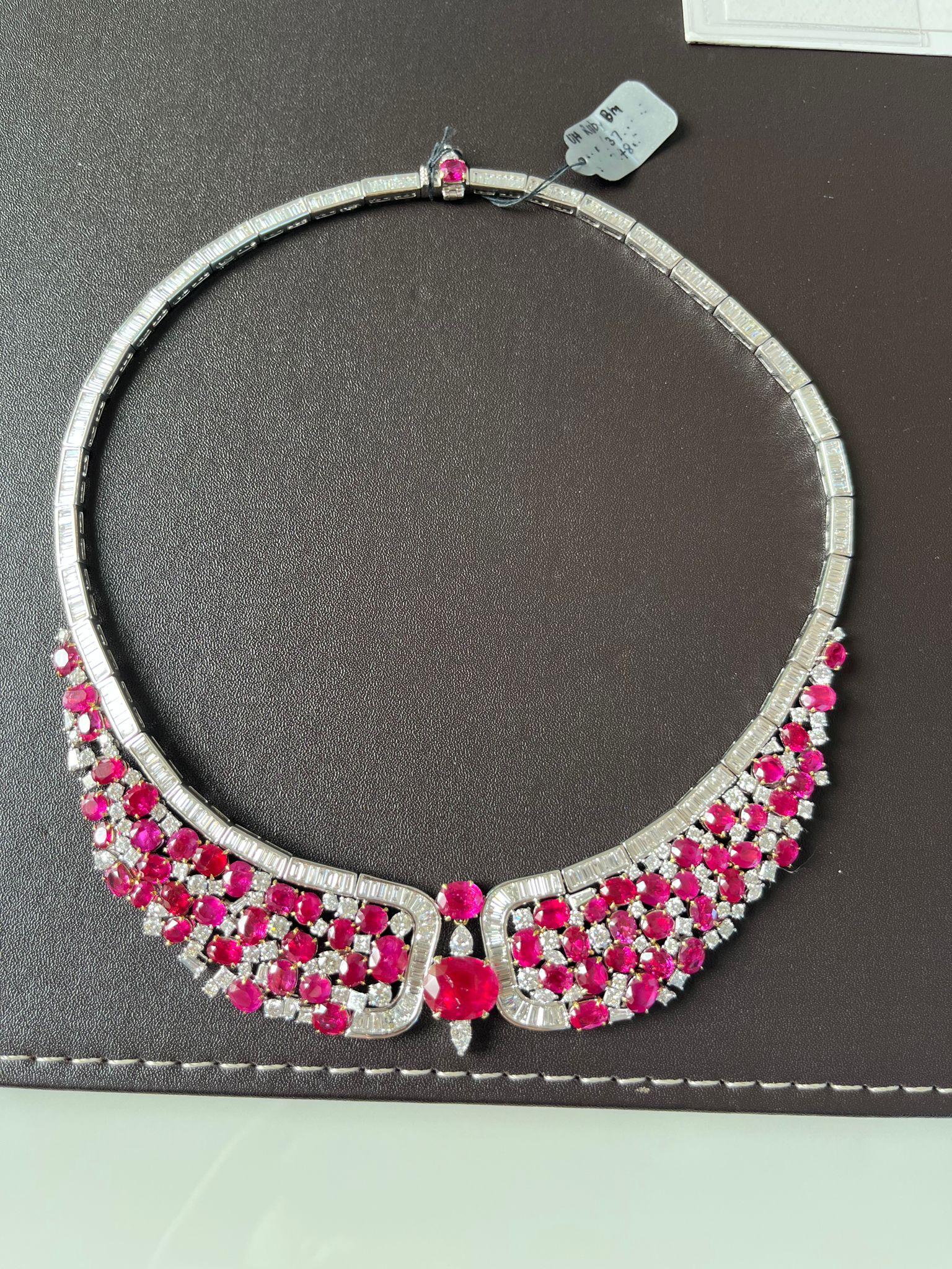 GRS Certified Important 55 Carat Burmese Rubies Diamond Necklace For Sale 5