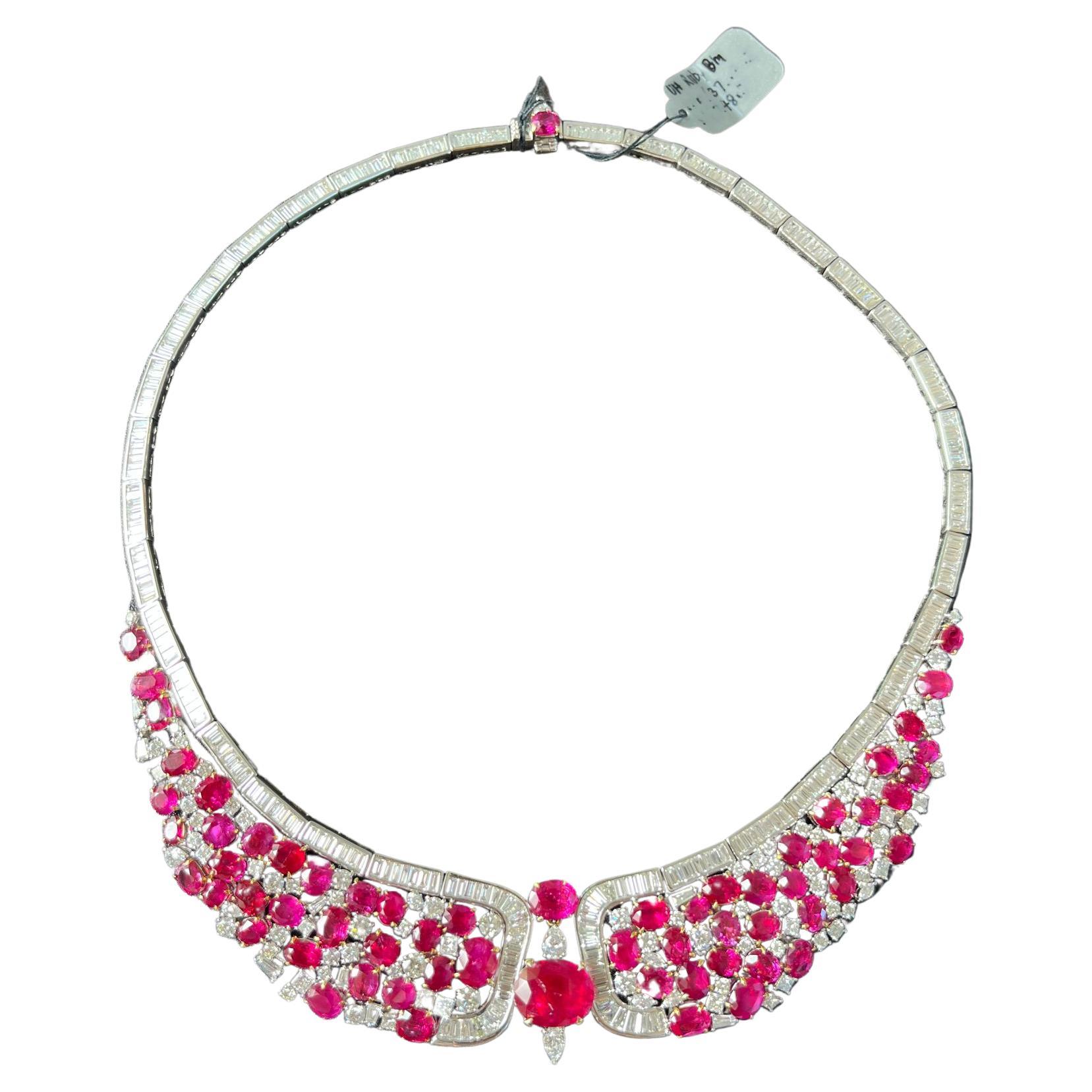 Discover a once-in-a-lifetime investment opportunity!

Featuring a remarkable 55 carats of certified unheated Myanmar rubies and natural diamonds, this piece is truly investment-grade. Set in an exquisite 18k white gold, it boasts 37 carats of