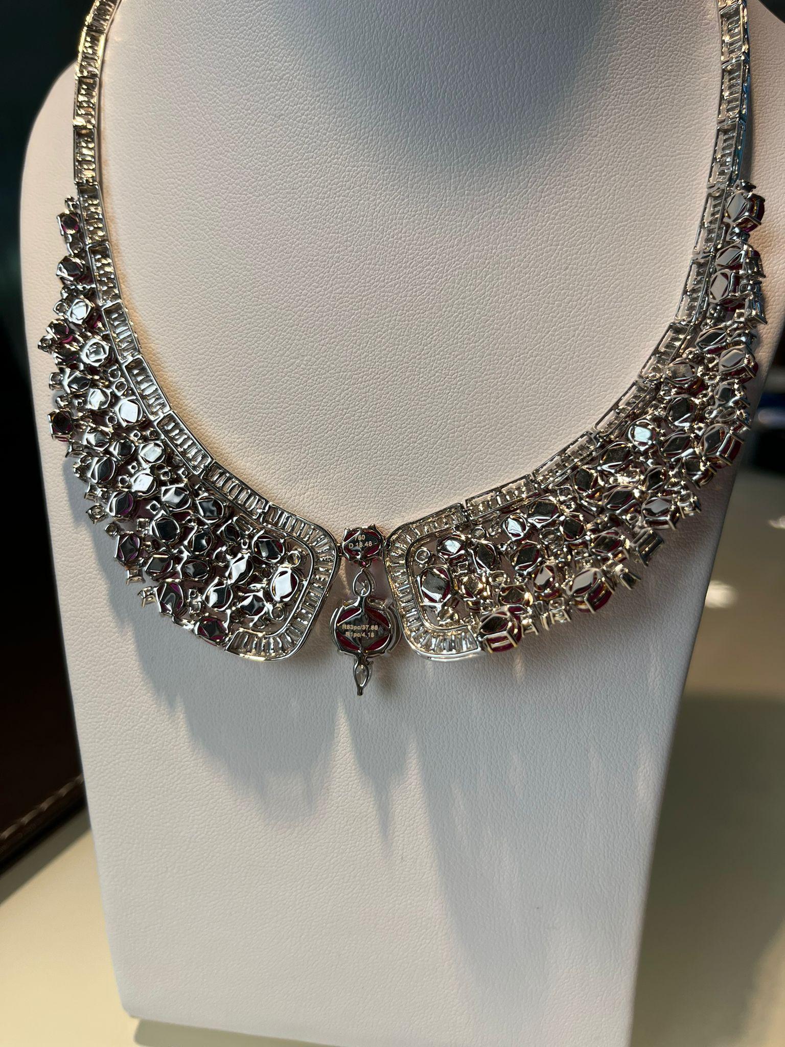 GRS Certified Important 55 Carat Burmese Rubies Diamond Necklace For Sale 2