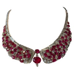 GRS Certified Important 55 Carat Burmese Rubies Diamond Necklace