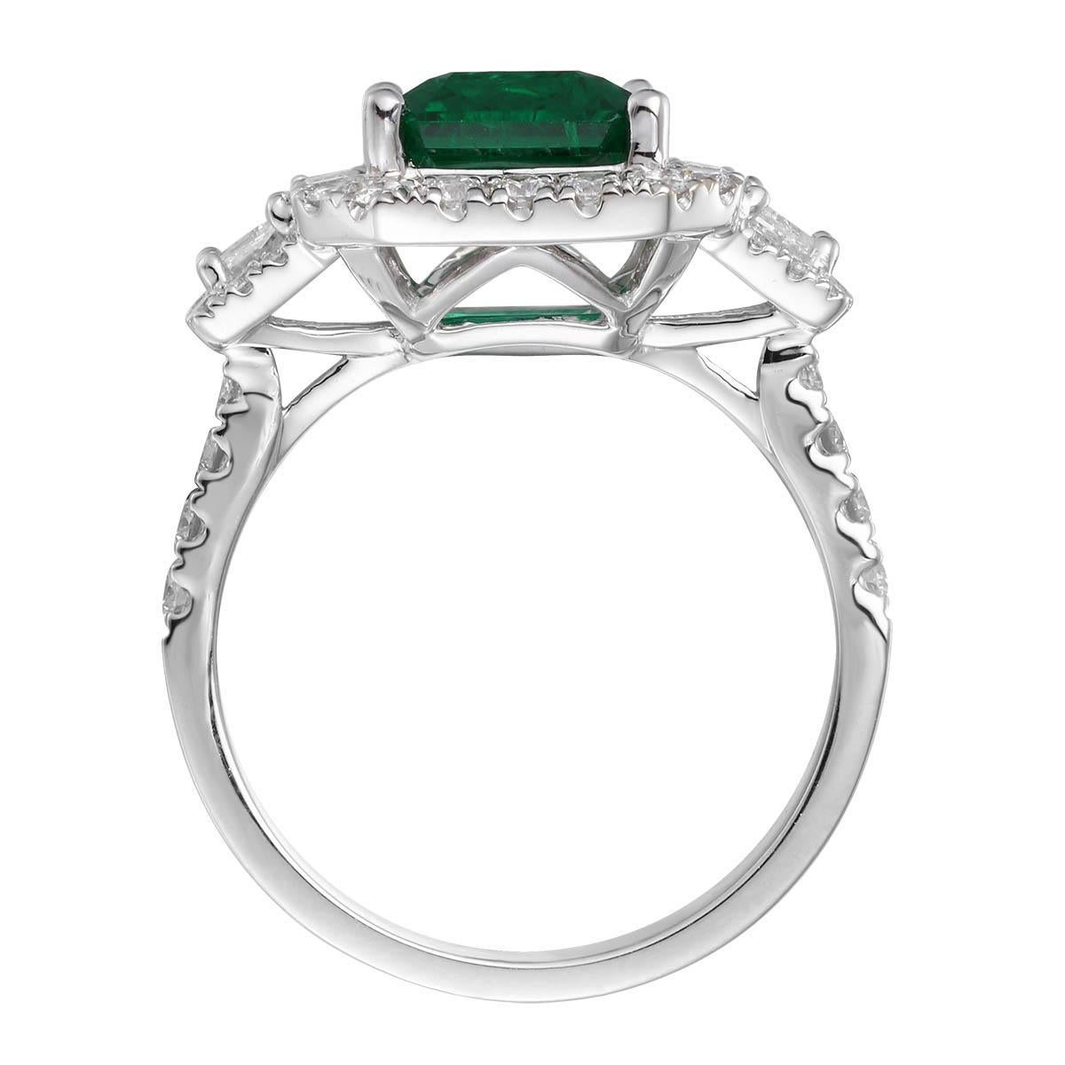 Emerald Cut GRS Certified Ladies Statement 3.38ct Zambian Emerald, Cut Emerald Diamond Ring For Sale