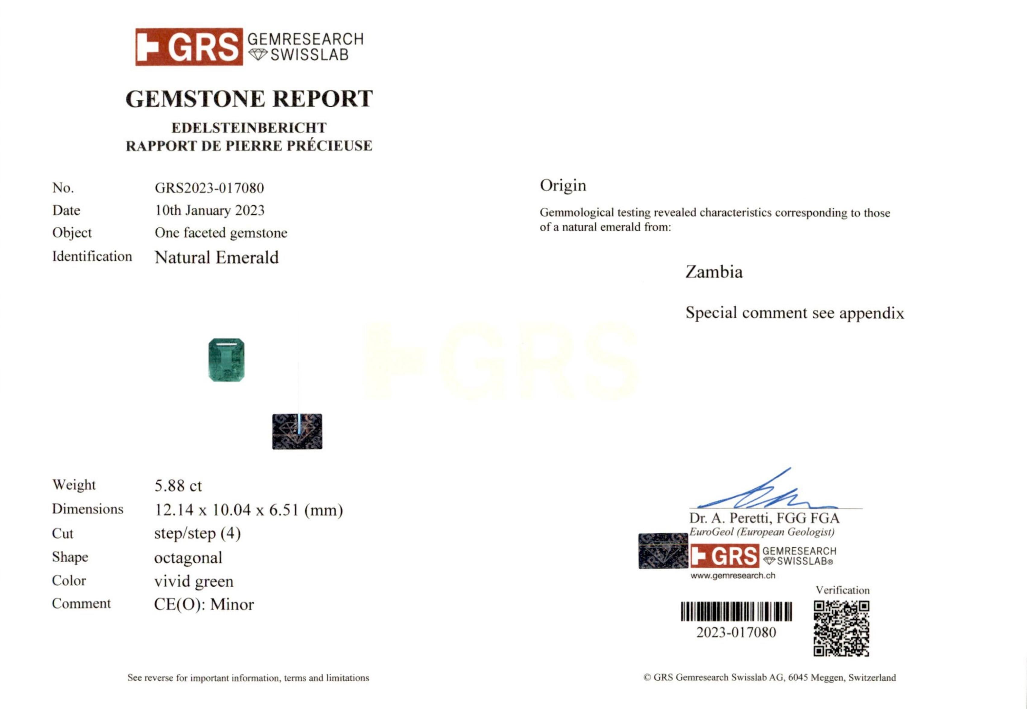 GRS zertifizierter kleiner Öl 5,88 Karat VIVID Grüner Smaragd-Diamant-Ring, GRS-zertifiziert (Zeitgenössisch) im Angebot