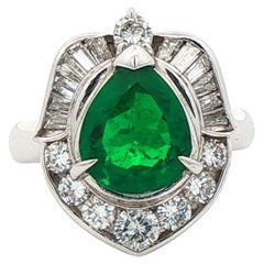 GRS Certified Muzo Colombian Emerald and Diamond Antique Platinum Ring GRS Certified Muzo Colombian Emerald and Diamond Antique Platinum Ring