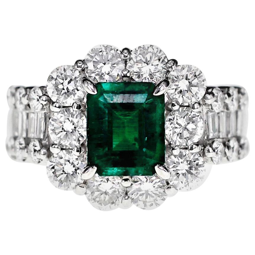 GRS Certified Muzo Vivid Green "Mariposa" Colombian and Diamond Wedding Ring