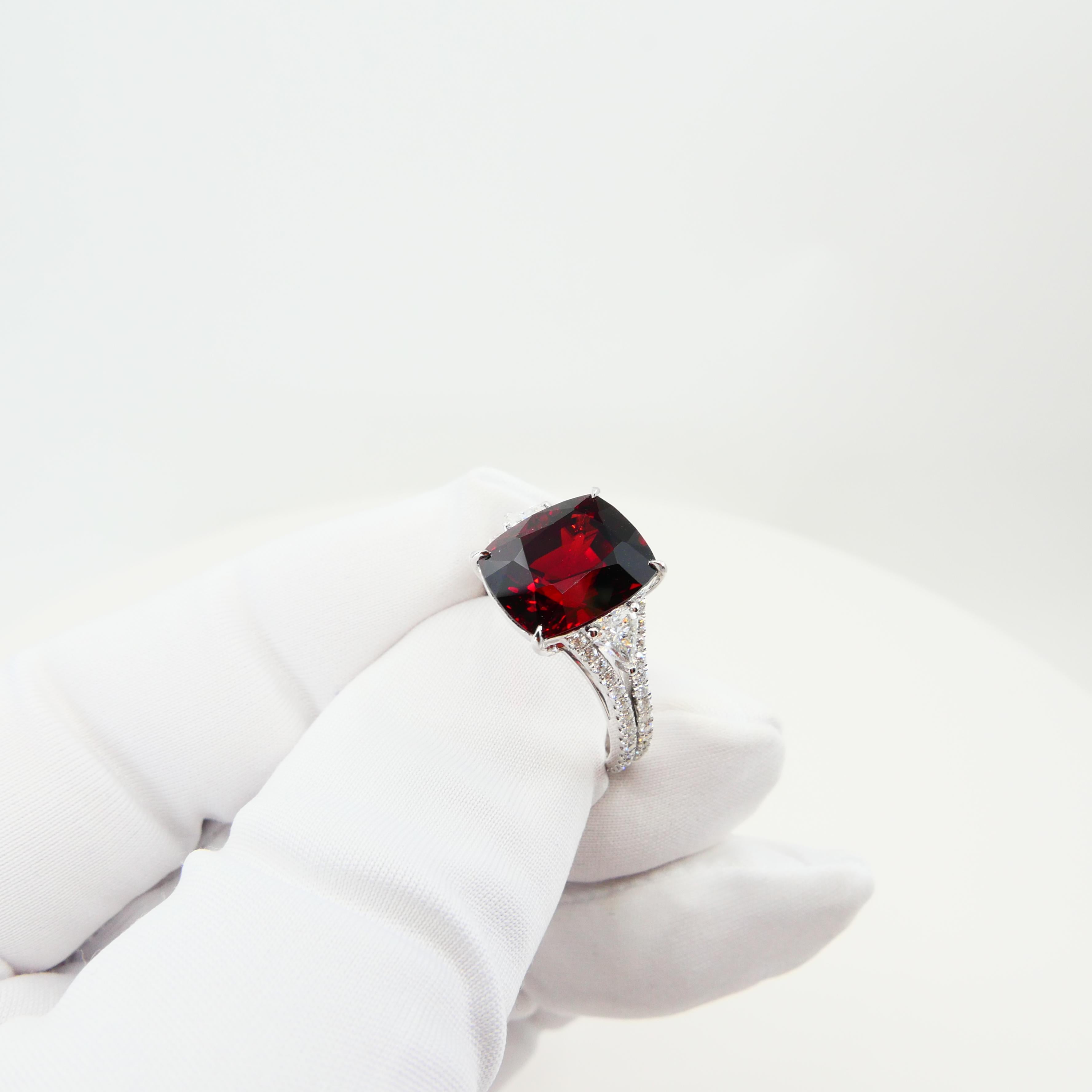 GRS Certified Natural 6.80 Cts Burma No Heat Red Spinel & Diamond Cocktail Ring 8