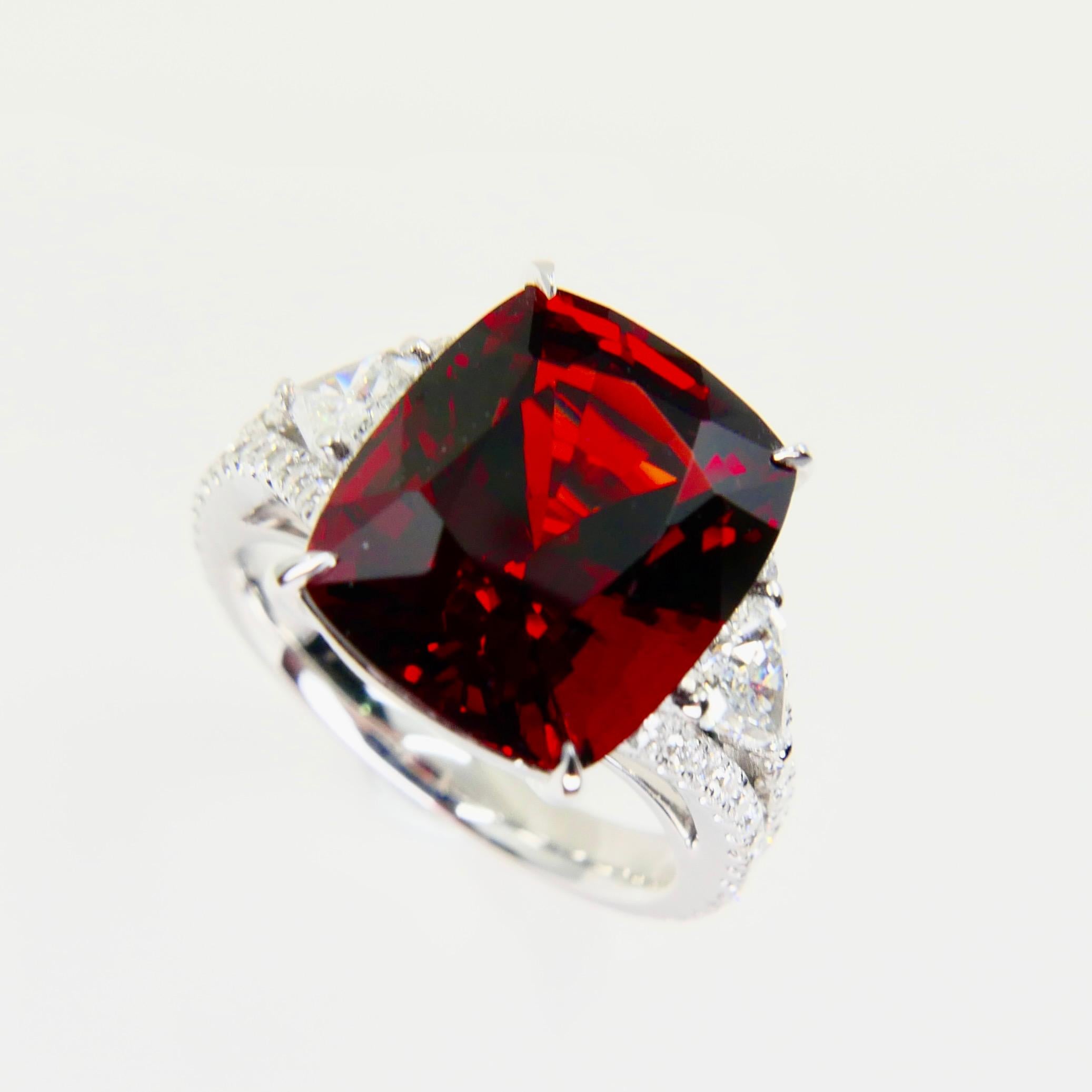 Cushion Cut GRS Certified Natural 6.80 Cts Burma No Heat Red Spinel & Diamond Cocktail Ring
