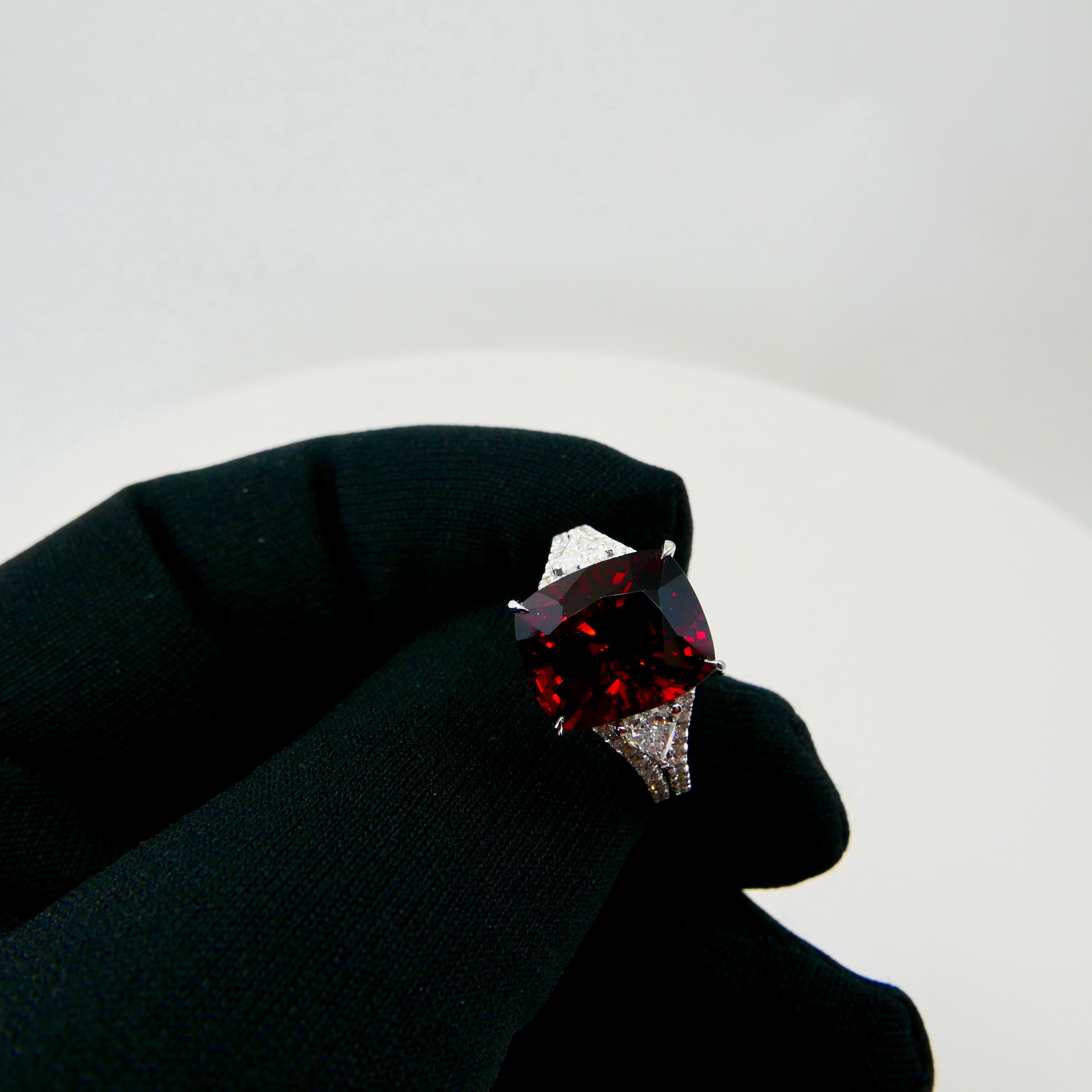 GRS Certified Natural 6.80 Cts Burma No Heat Red Spinel & Diamond Cocktail Ring In New Condition In Hong Kong, HK