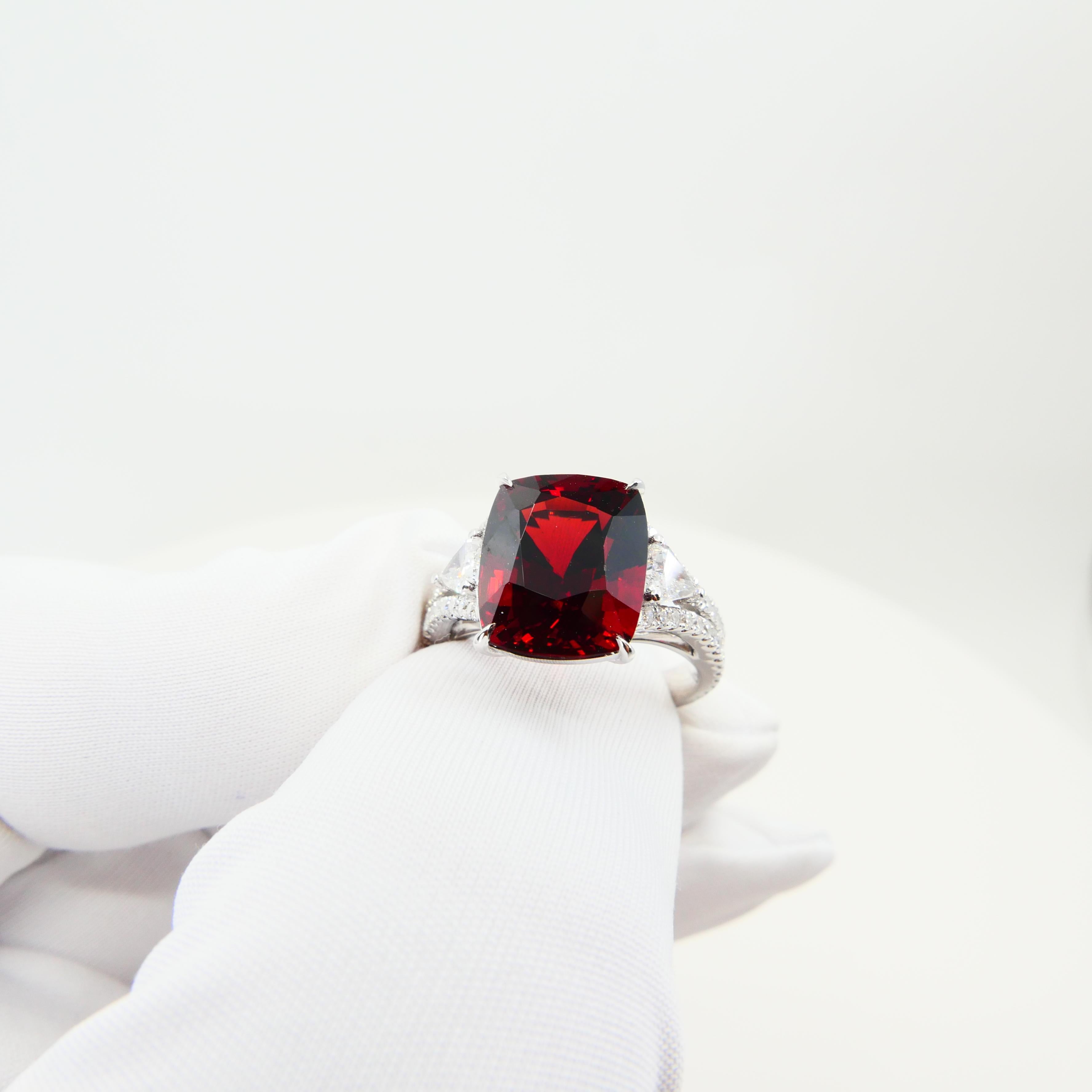 Women's GRS Certified Natural 6.80 Cts Burma No Heat Red Spinel & Diamond Cocktail Ring