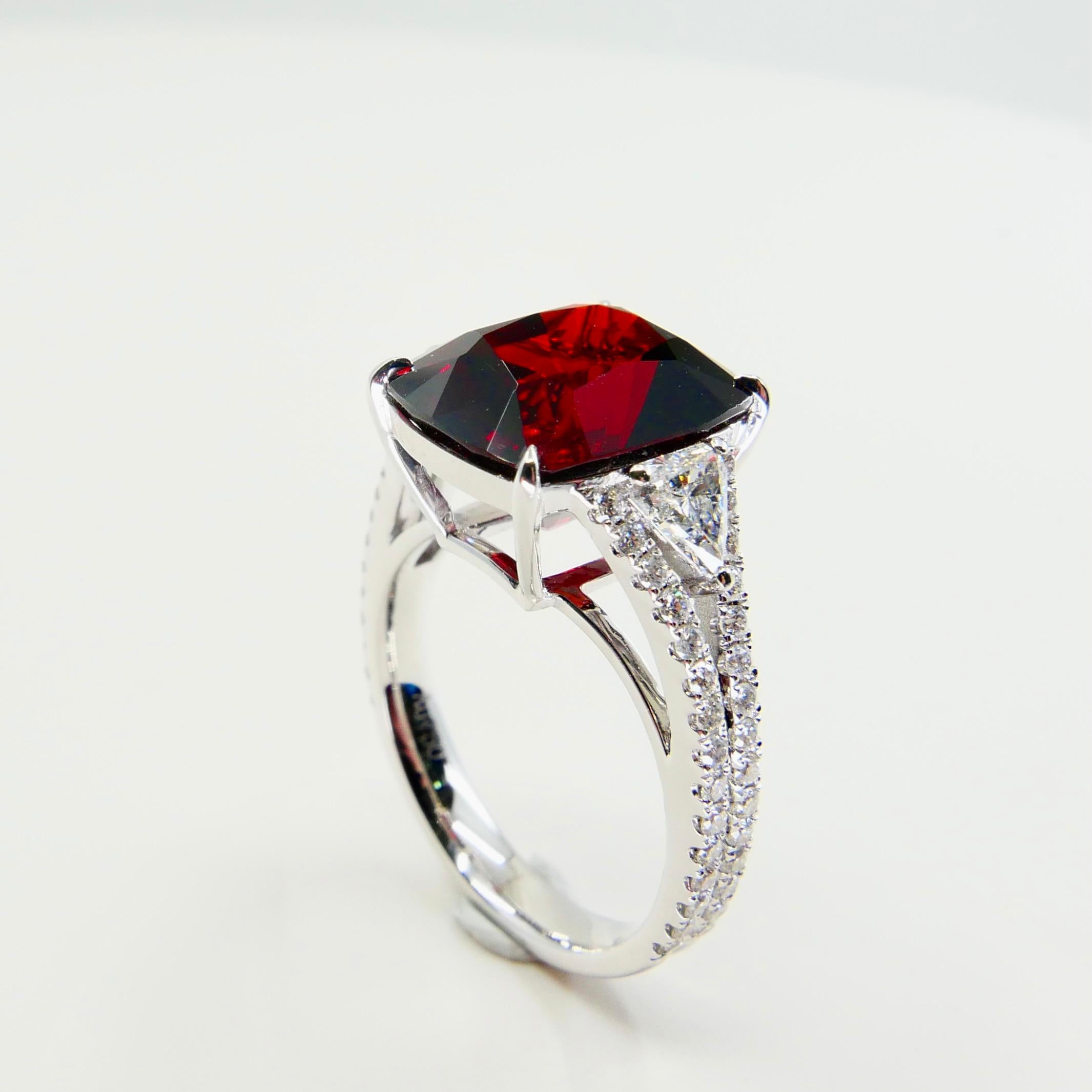 GRS Certified Natural 6.80 Cts Burma No Heat Red Spinel & Diamond Cocktail Ring 2