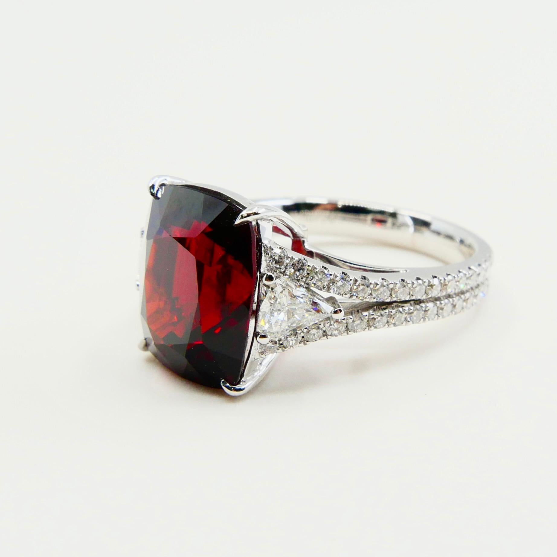 GRS Certified Natural 6.80 Cts Burma No Heat Red Spinel & Diamond Cocktail Ring 4