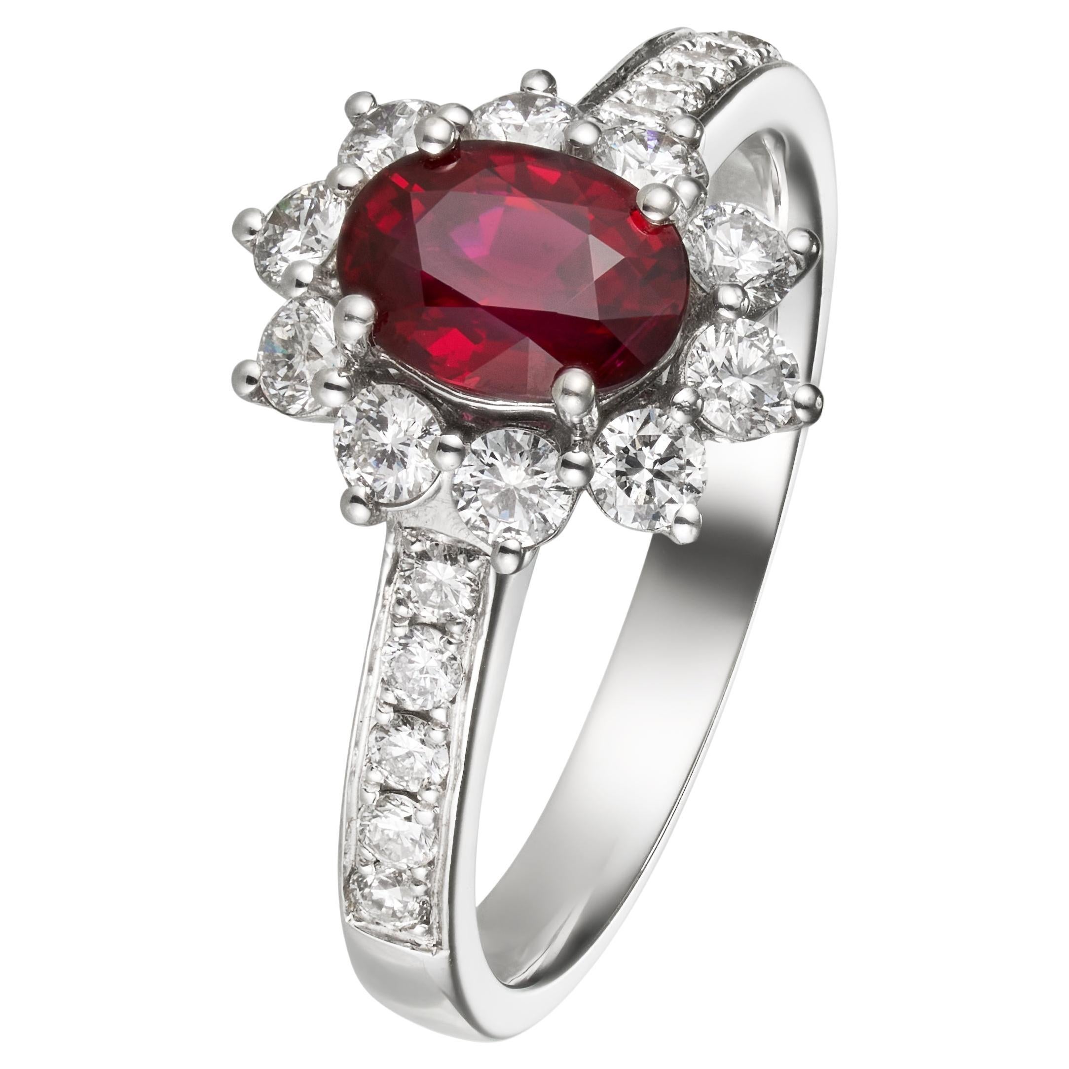 GRS Certified Natural Burmese Ruby Diamond Ring - "Pigeon Blood" Vivid Red 